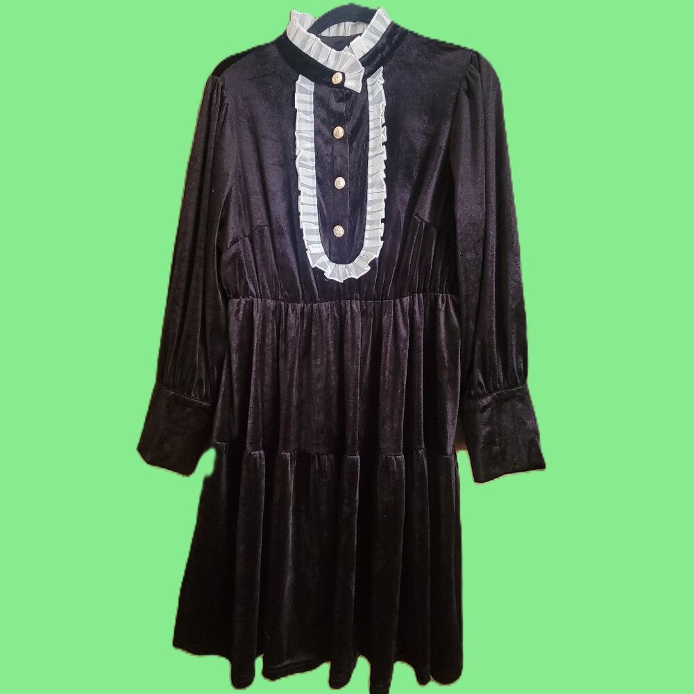 Black Velvet Whimsigoth Wednesday Style Dress